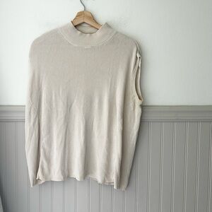 Silk & Cotton Coldwater Creek 1X Plus Size Ribbed Knit Top in Cream